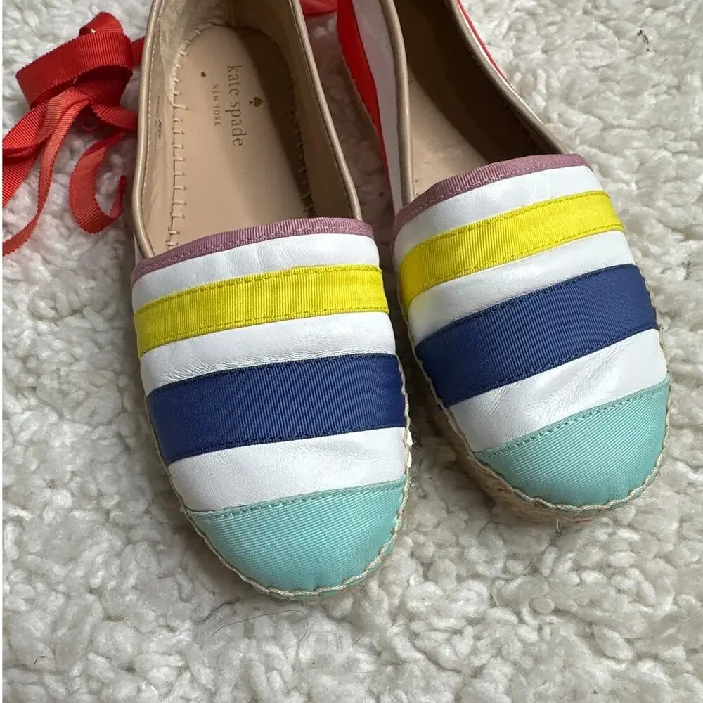 Kate Spade Leena Rainbow-Striped Leather Espadrilles Orange Summer Coastal